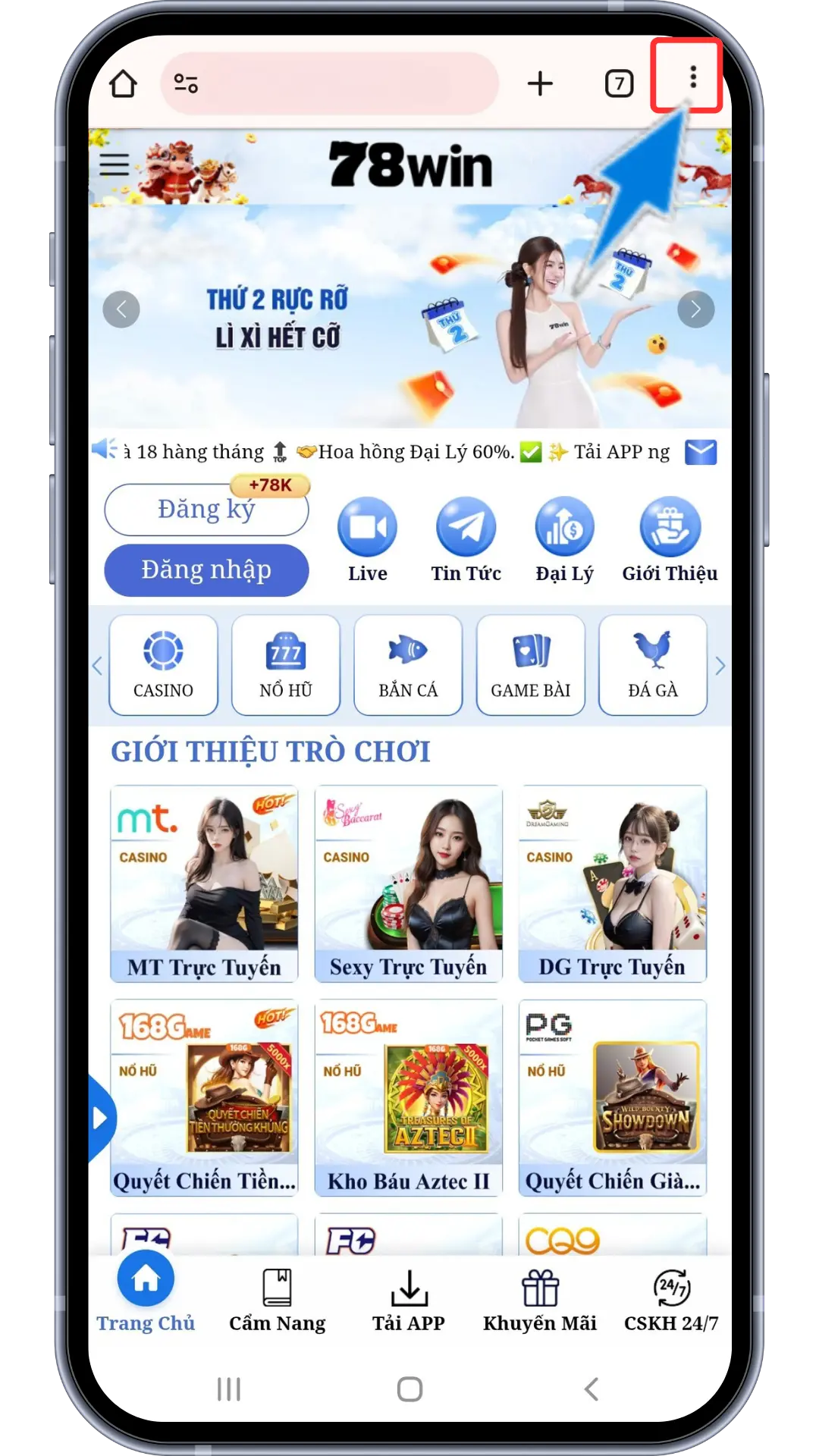 Bước 1 : Trong giao diện Google Web Chọn 3 chấm Góc Phải